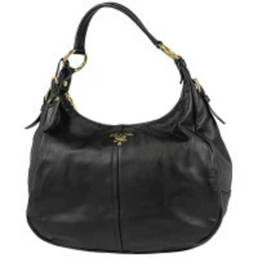 Prada Black Vitello Daino Leather Zip Top Hobo bag